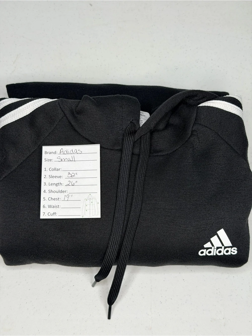 adidas Essentials 3-Stripes Fleece Hoodie Black White Size Small